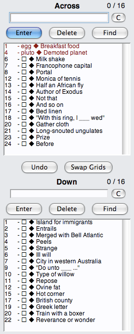 Word panels showing clues